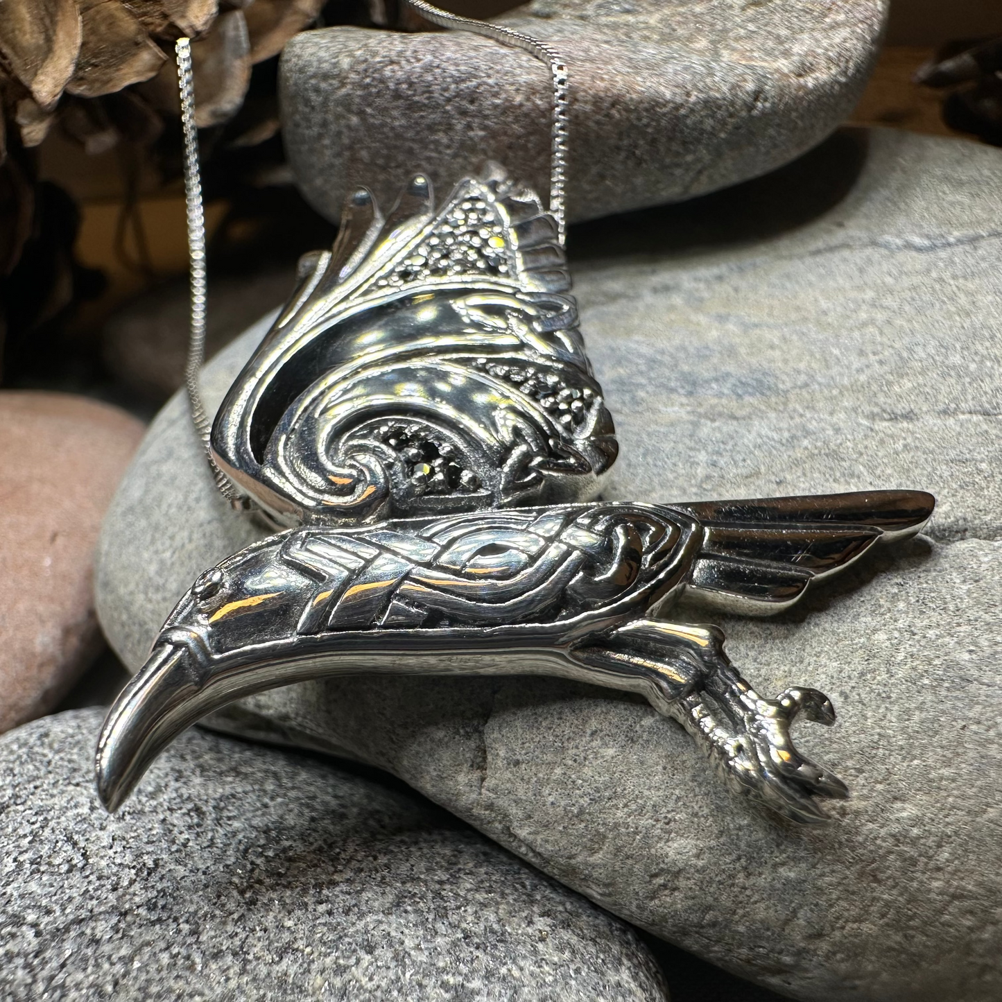 Ashild Raven Celtic Necklace in Sterling Silver — view 6