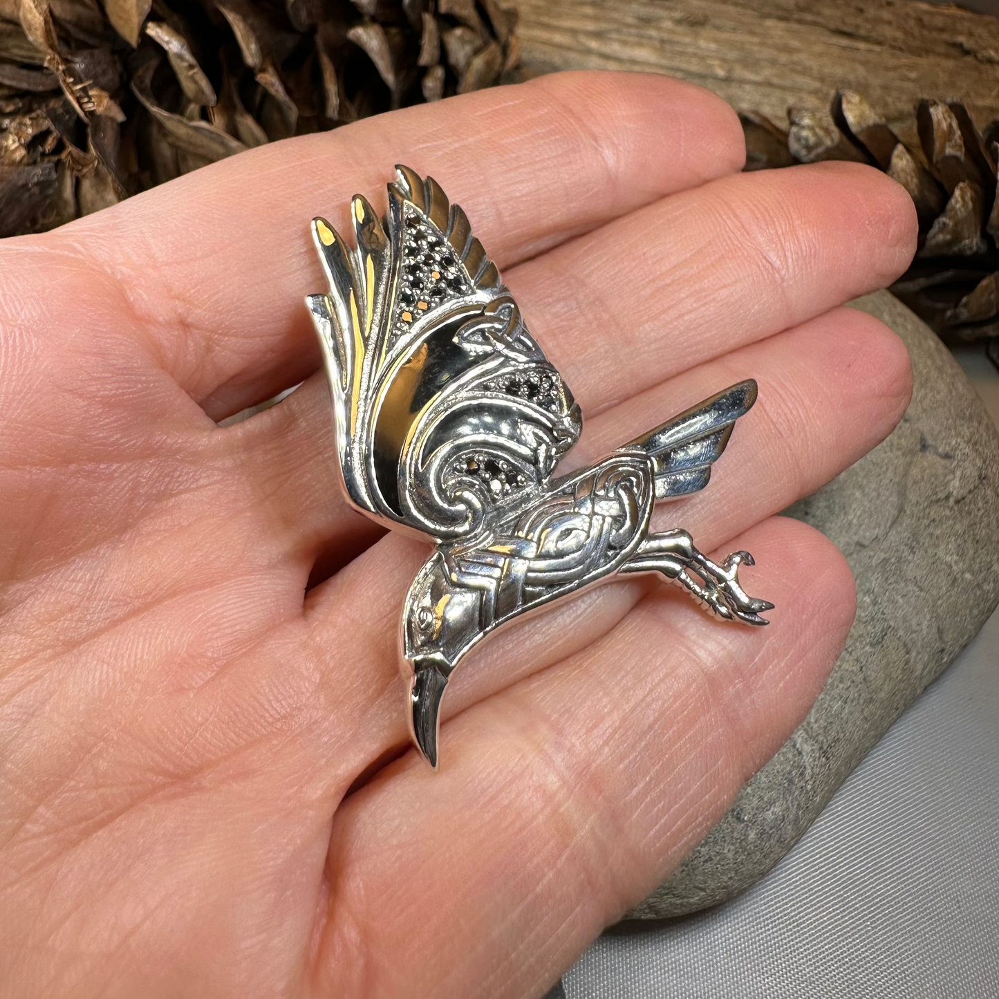 Ashild Raven Celtic Necklace in Sterling Silver — view 5