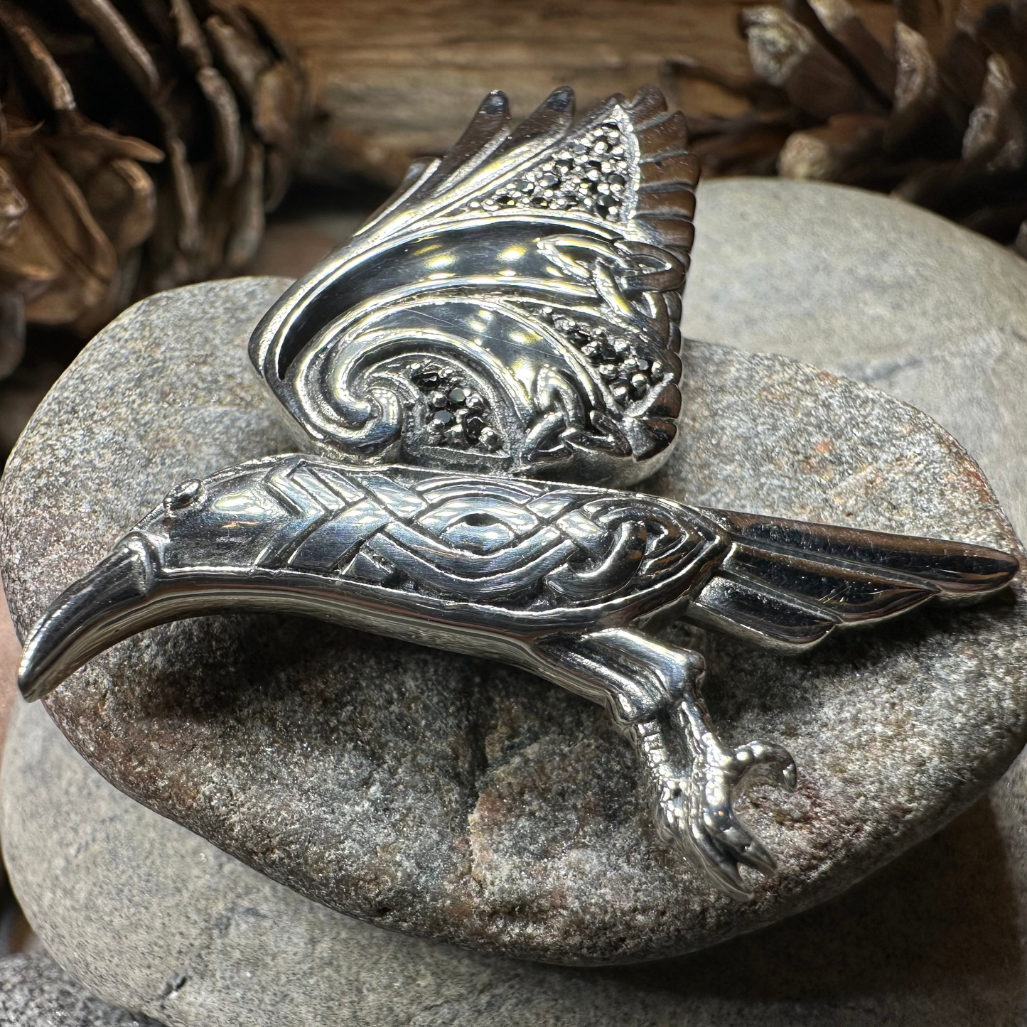 Ashild Raven Celtic Necklace in Sterling Silver — view 8