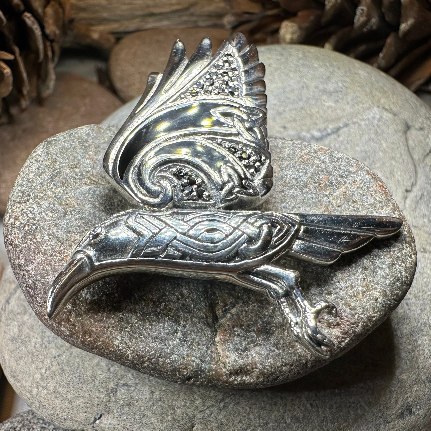 Ashild Raven Celtic Necklace in Sterling Silver — view 3