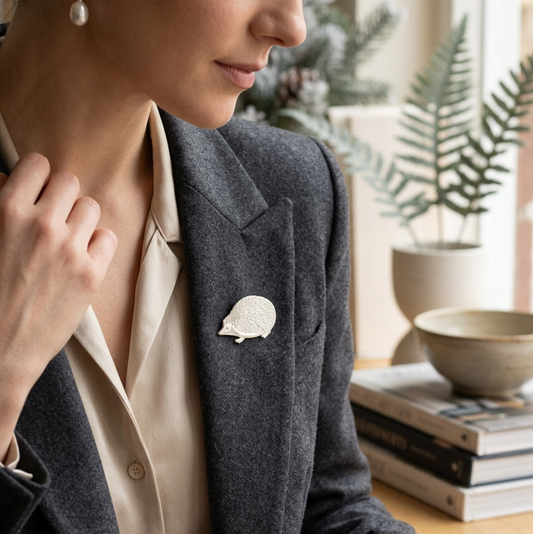 Artisan Sterling Silver Hedgehog Brooch - Handmade in Scotland — view 6
