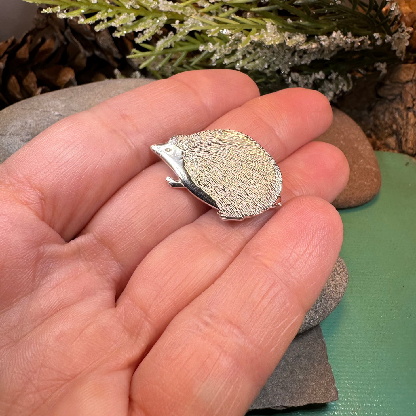 Artisan Sterling Silver Hedgehog Brooch - Handmade in Scotland