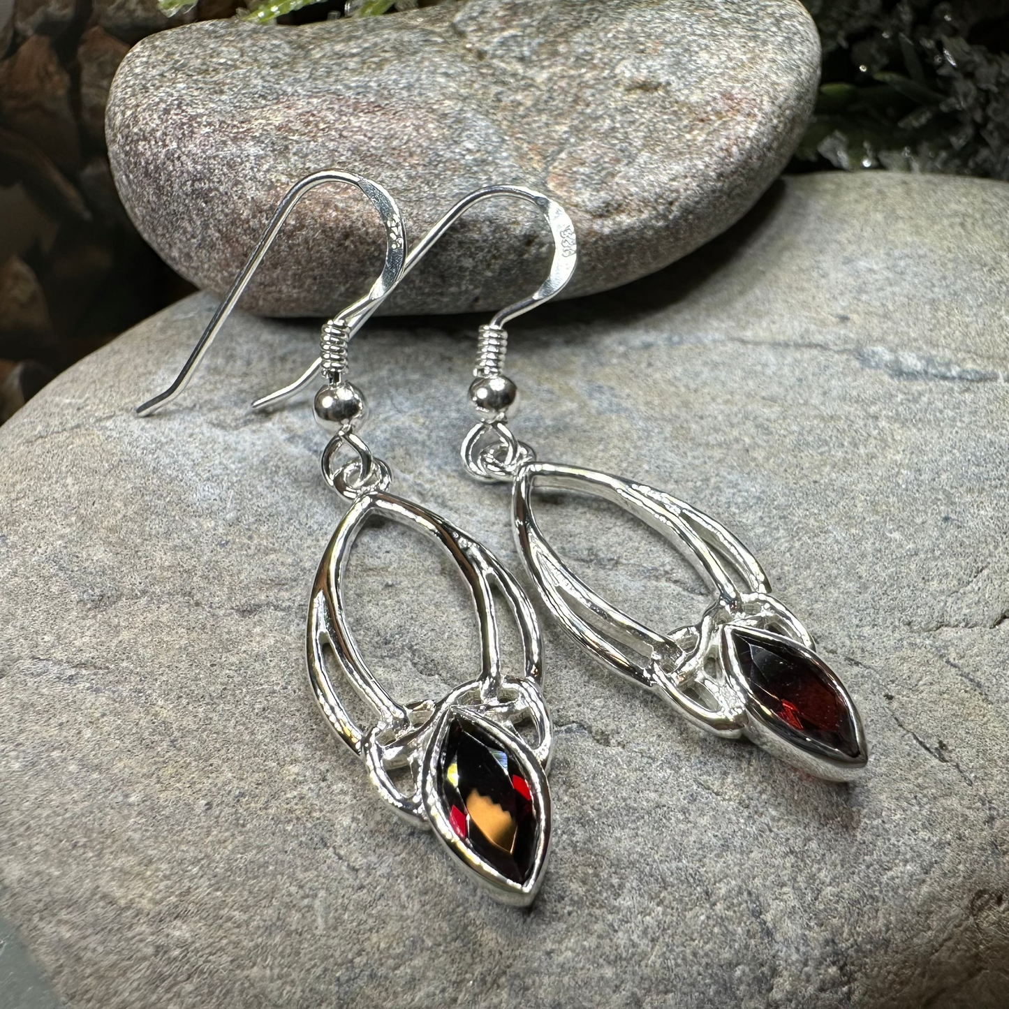 Garnet Trinity Knot Earrings