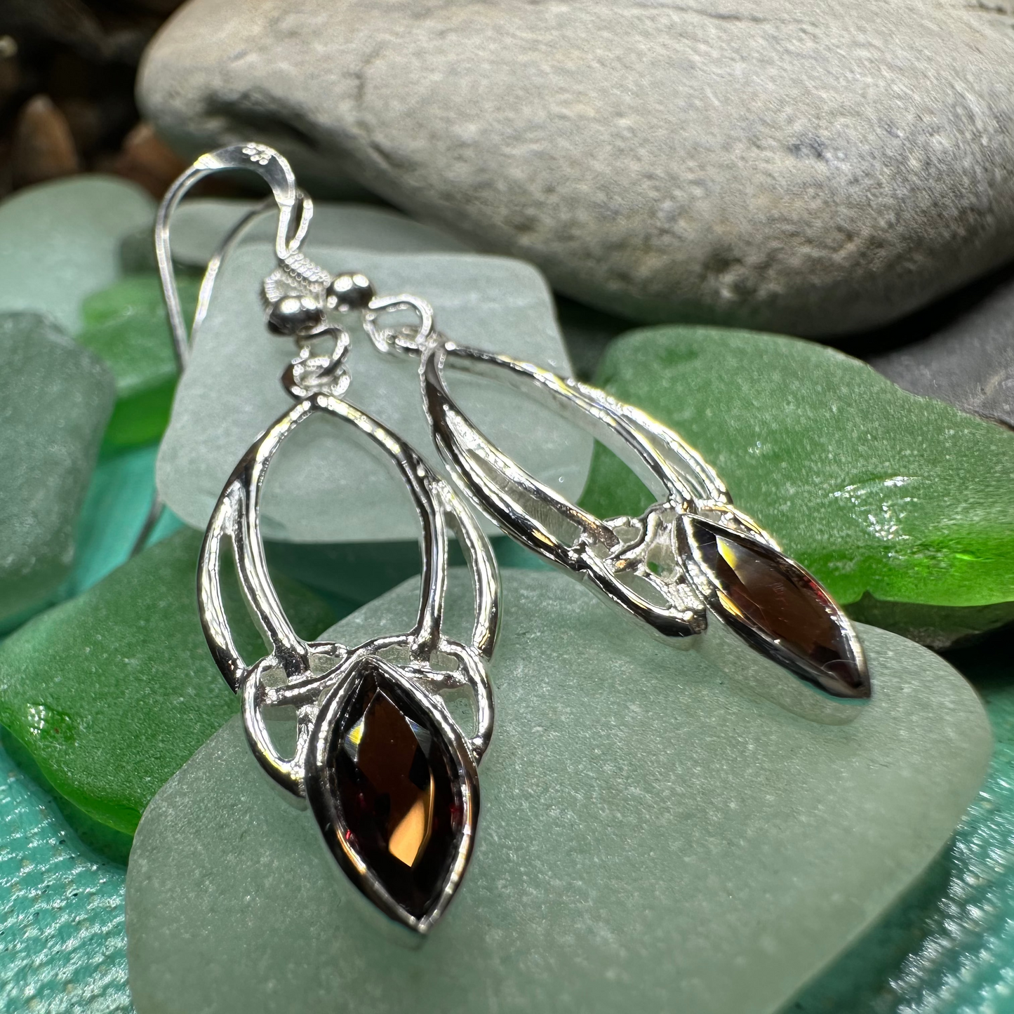 Garnet Trinity Knot Earrings