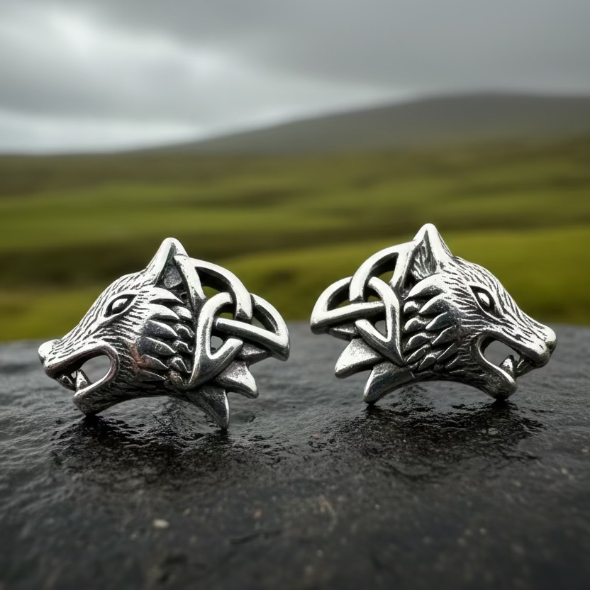 Annar Celtic Wolf Earrings in Sterling Silver – Celtic Crystal