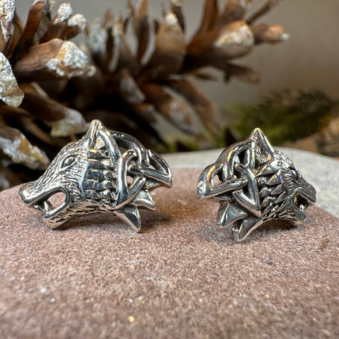 Load image into Gallery viewer, Annar Celtic Wolf Earrings in Sterling Silver
