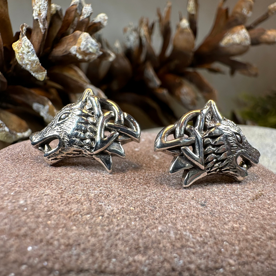 Annar Celtic Wolf Earrings in Sterling Silver