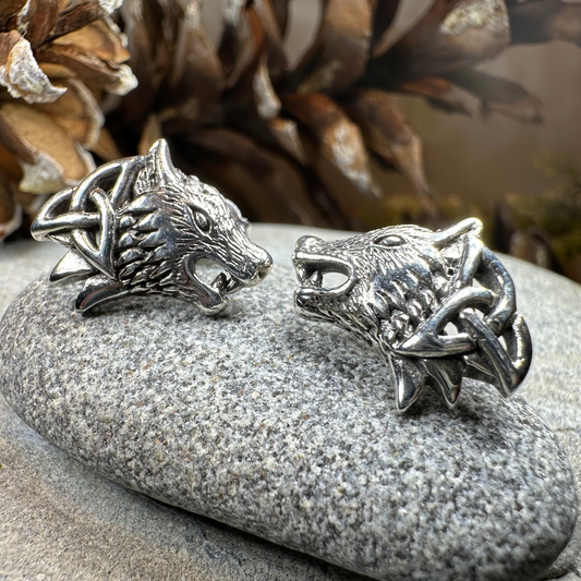Annar Celtic Wolf Earrings in Sterling Silver