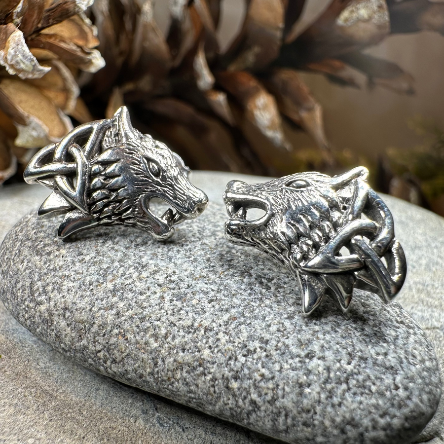Annar Celtic Wolf Earrings in Sterling Silver