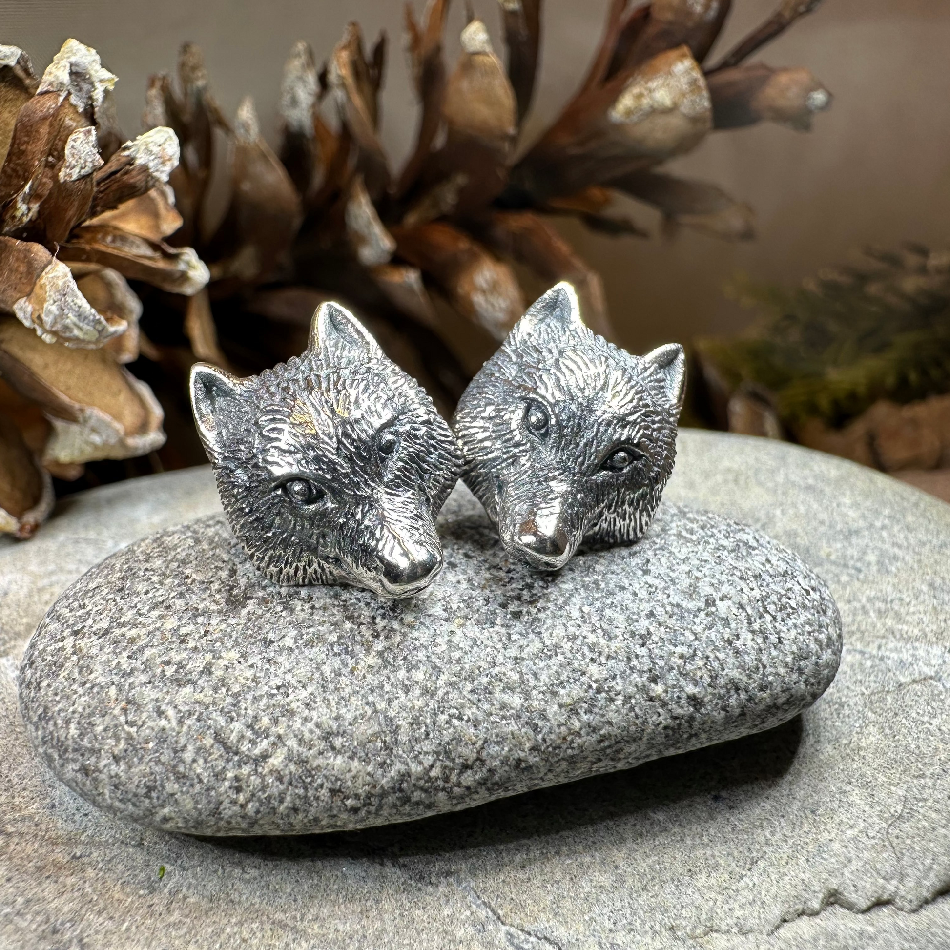 Forest Song Wolf Post Earrings in Sterling Silver — view 2