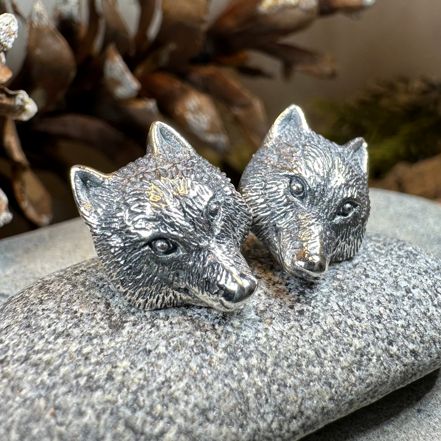 Forest Song Wolf Post Earrings in Sterling Silver — view 8