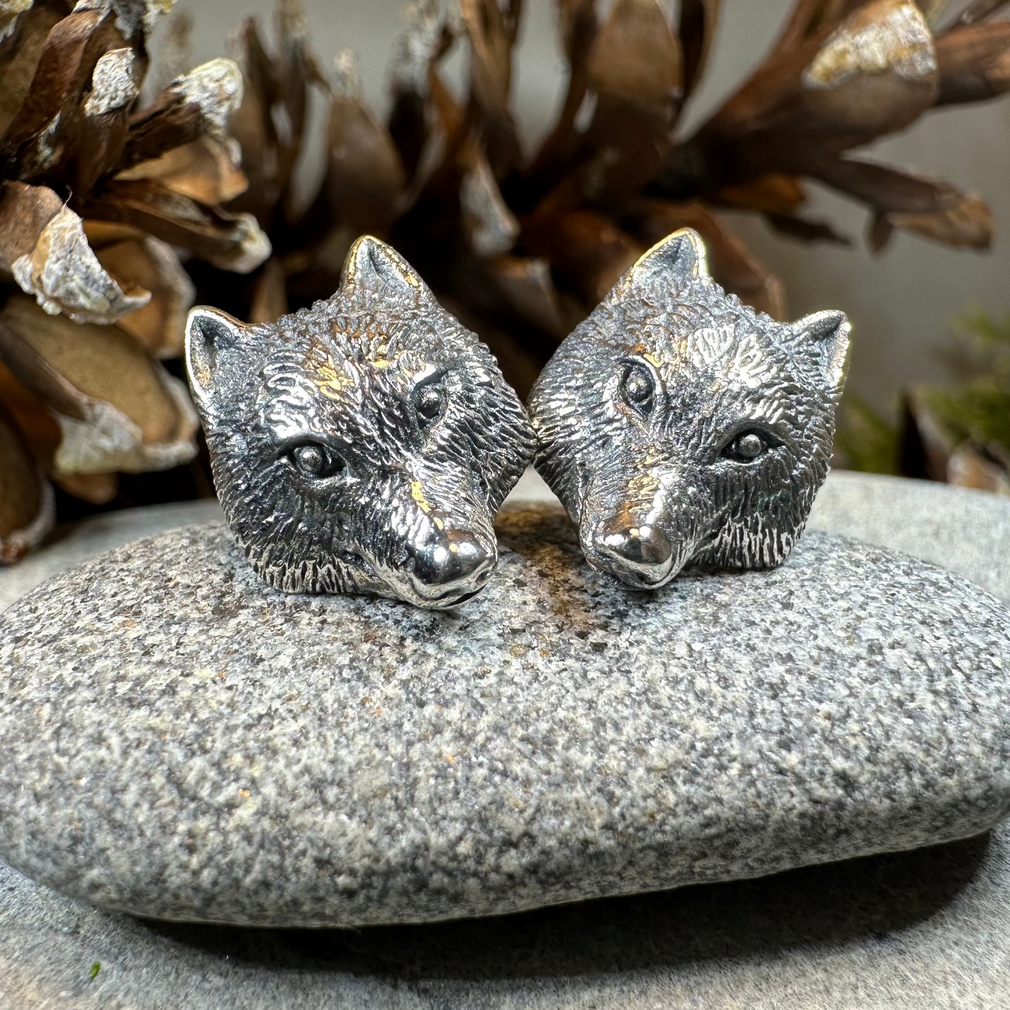 Forest Song Wolf Post Earrings in Sterling Silver — view 5