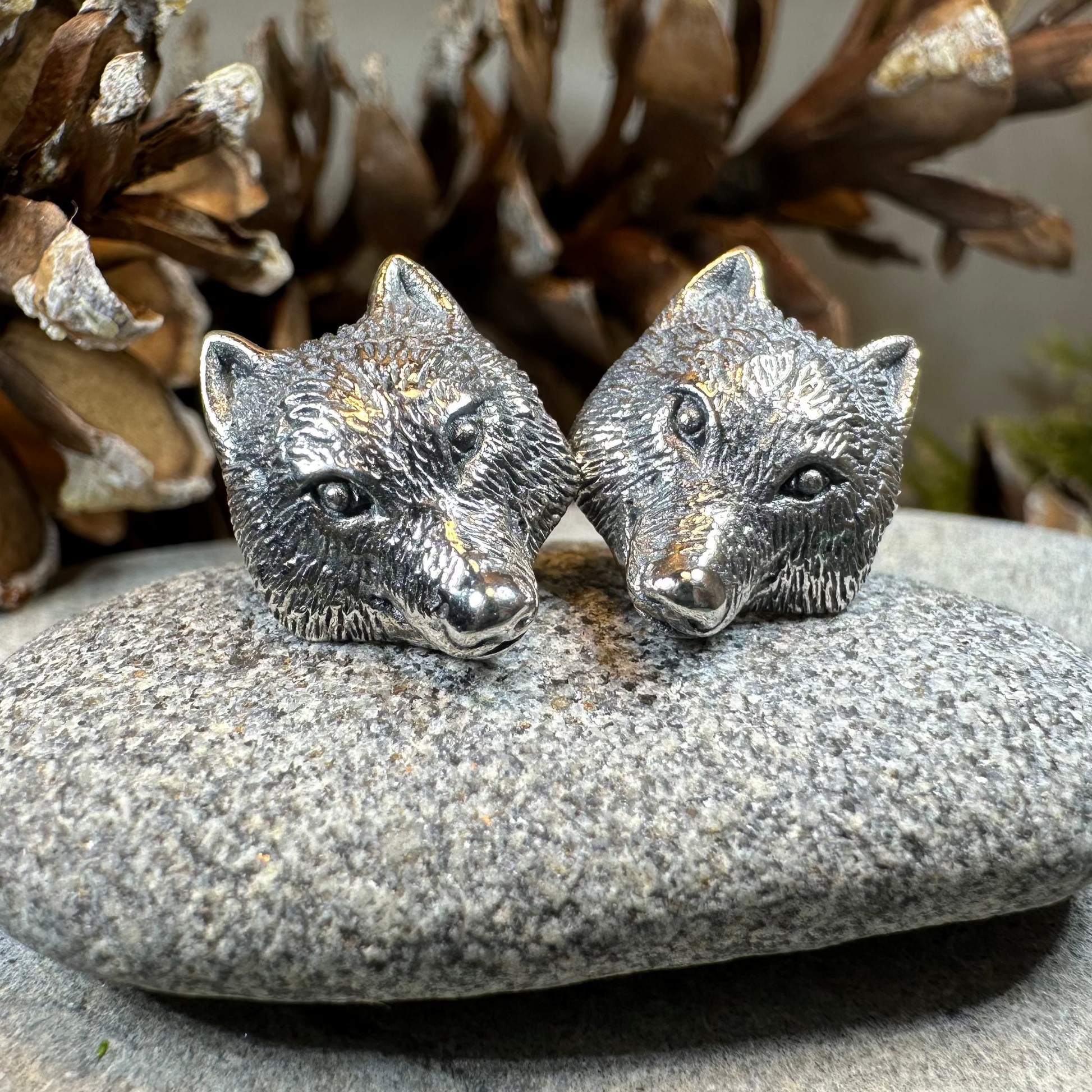 Forest Song Wolf Post Earrings in Sterling Silver — view 5