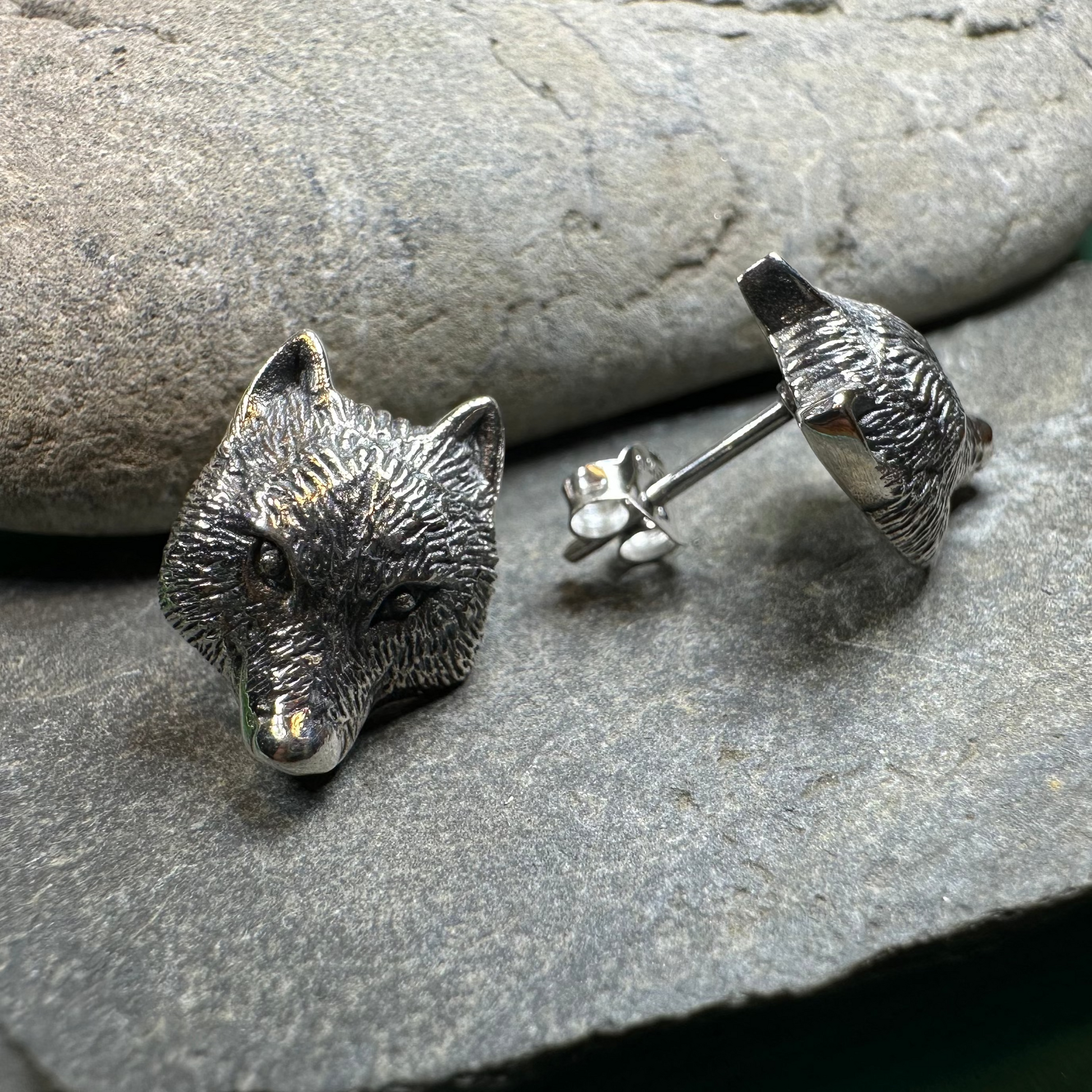 Forest Song Wolf Post Earrings in Sterling Silver — view 6