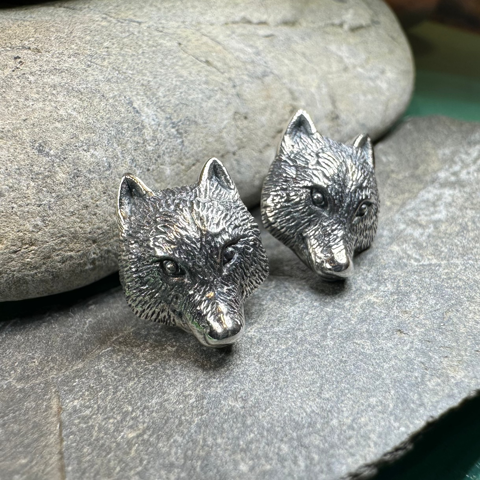Forest Song Wolf Post Earrings in Sterling Silver — view 4