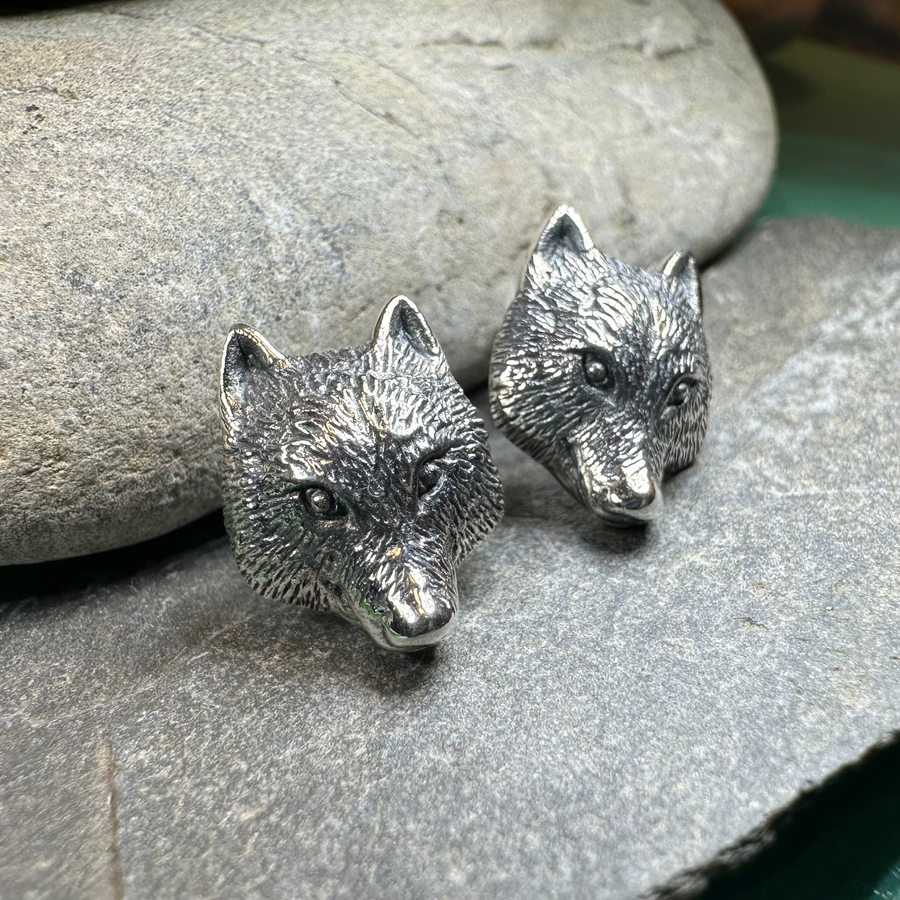 Forest Song Wolf Post Earrings in Sterling Silver