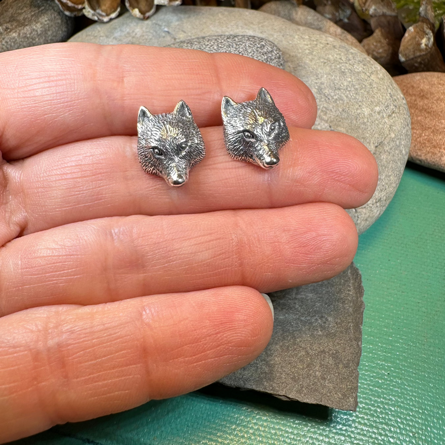 Forest Song Wolf Post Earrings in Sterling Silver