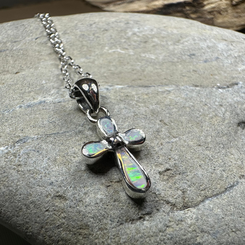 Load image into Gallery viewer, Petite Opal Celtic Cross Necklace
