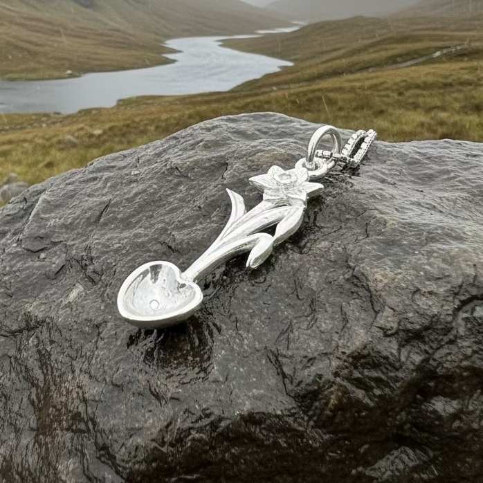 Welsh Daffodil Love Spoon Necklace in sterling silver