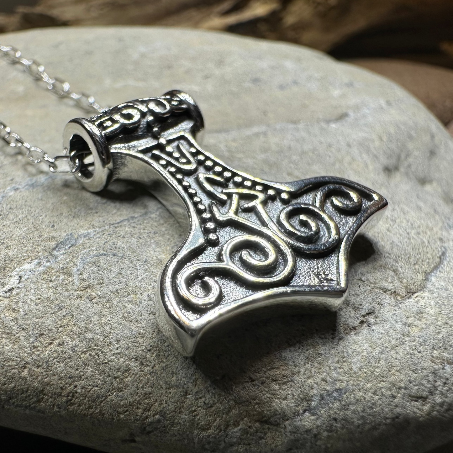 Petite Thor's Hammer Trinity Necklace in Sterling Silver