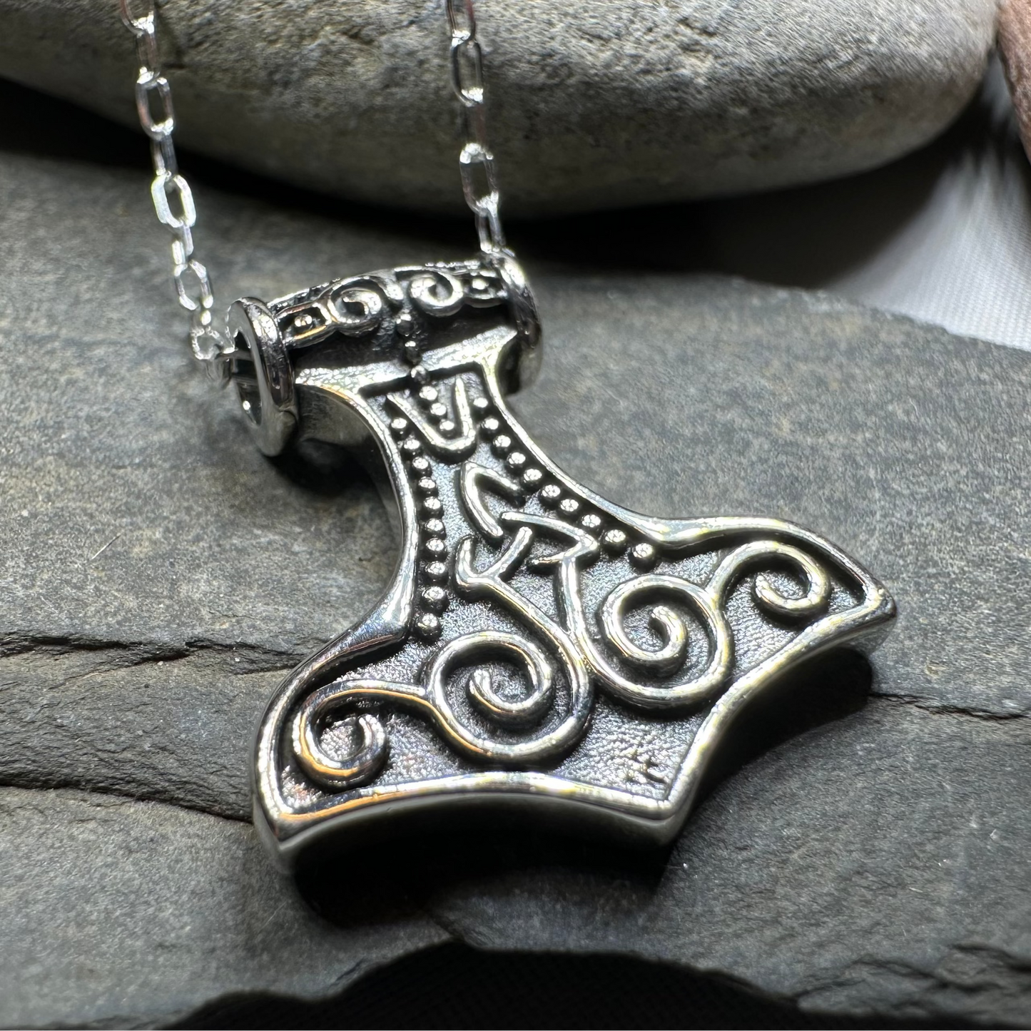 Petite Thor's Hammer Trinity Necklace in Sterling Silver