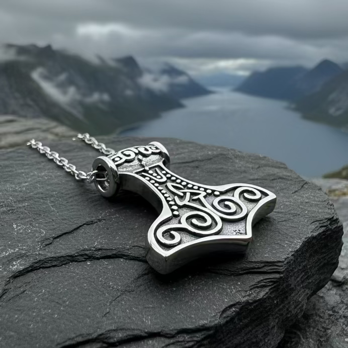 Petite Thor's Hammer Trinity Necklace in Sterling Silver