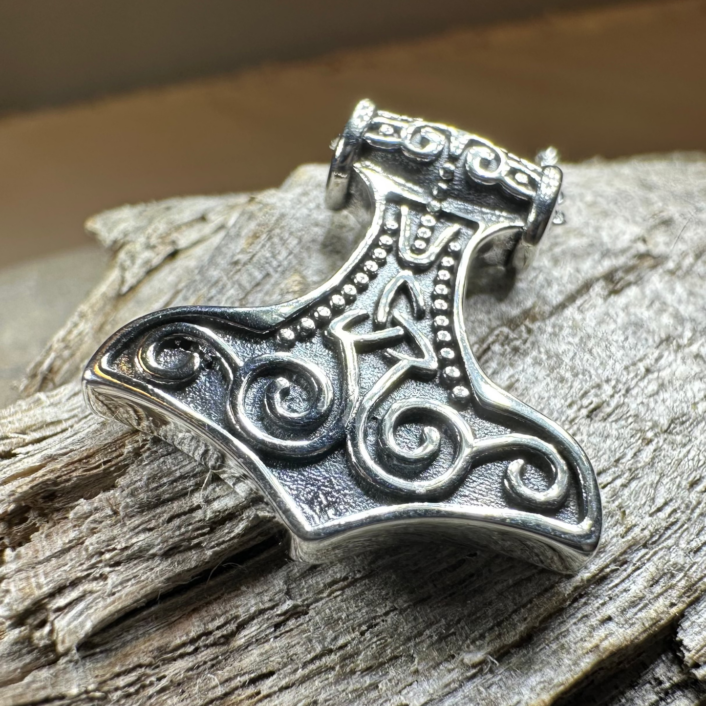 Petite Thor's Hammer Trinity Necklace in Sterling Silver