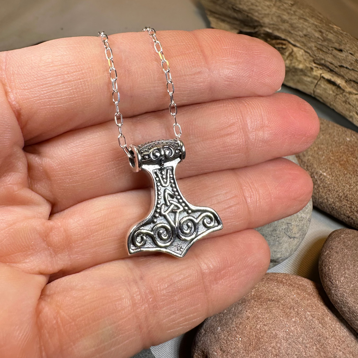 Petite Thor's Hammer Trinity Necklace in Sterling Silver