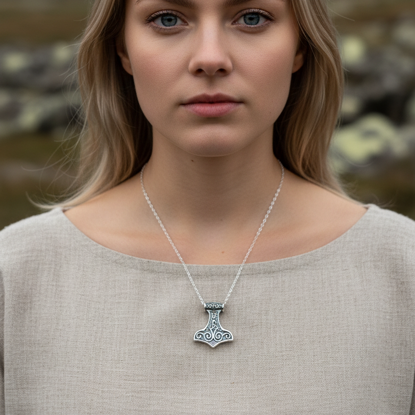 Petite Thor's Hammer Trinity Necklace in Sterling Silver