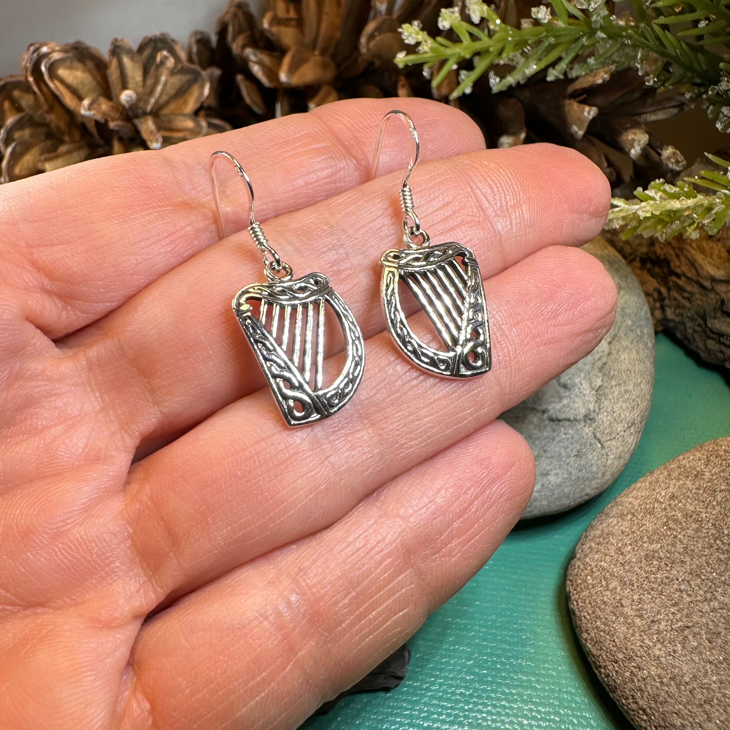 Liffey Harp Dangle Earrings — view 3
