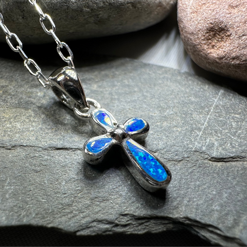 Load image into Gallery viewer, Petite Opal Celtic Cross Necklace
