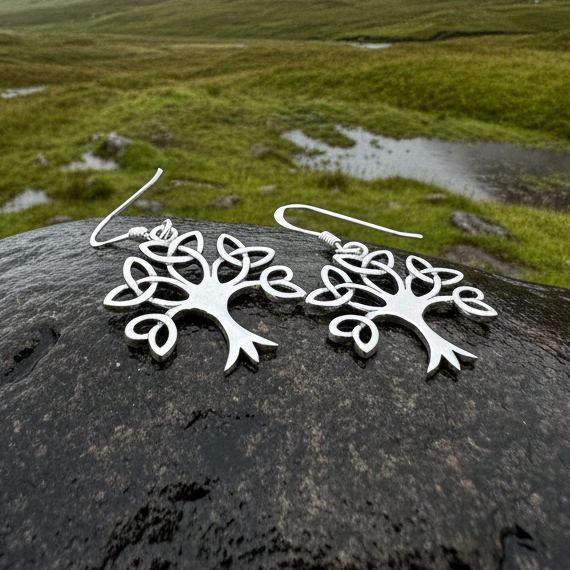 Ceridwen Celtic Tree of Life Earrings in Sterling Silver