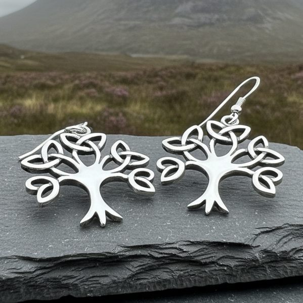 Ceridwen Celtic Tree of Life Earrings in Sterling Silver