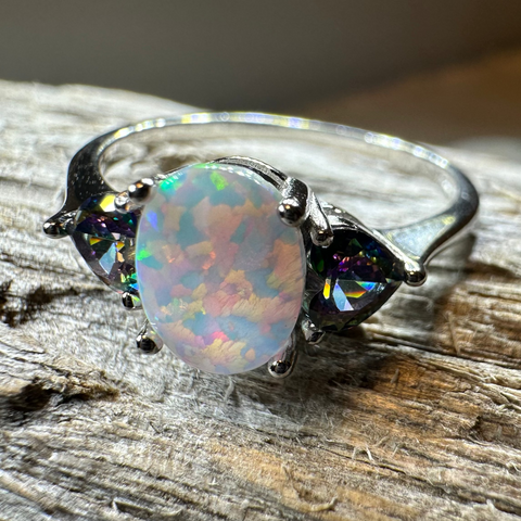 Load image into Gallery viewer, Aubrette Opal Celtic Ring in Sterling Silver
