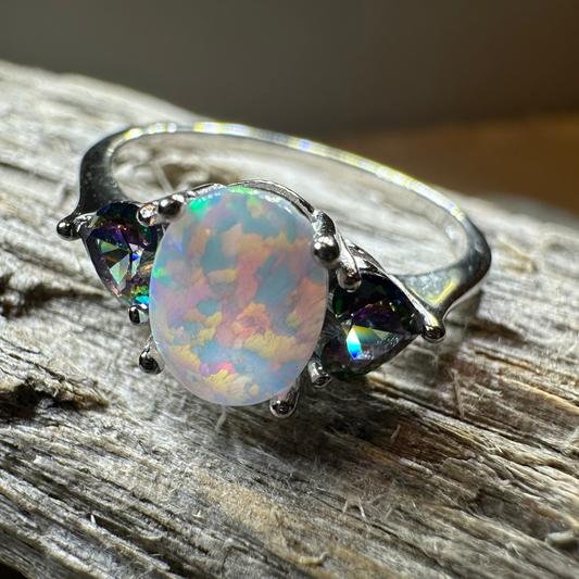 Aubrette Opal Celtic Ring in Sterling Silver