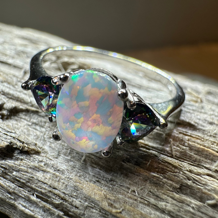 Aubrette Opal Celtic Ring in Sterling Silver