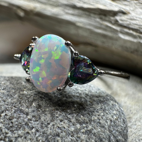 Load image into Gallery viewer, Aubrette Opal Celtic Ring in Sterling Silver
