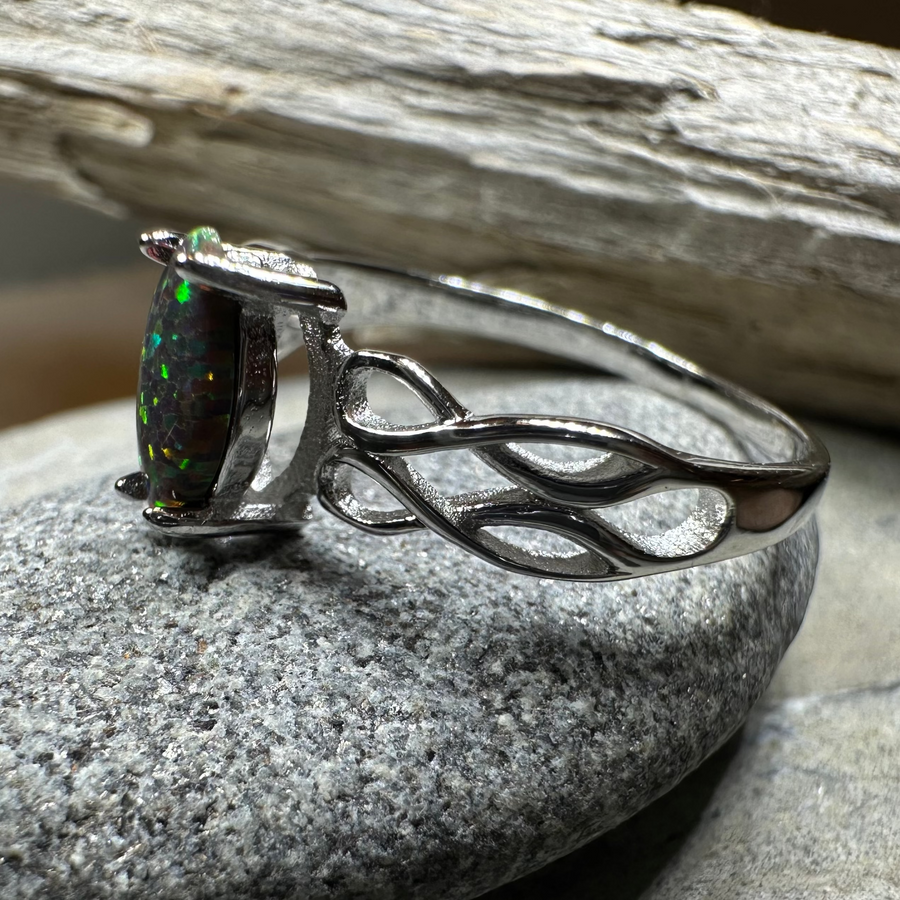 Astrid Celtic Fire Opal Ring in Sterling Silver