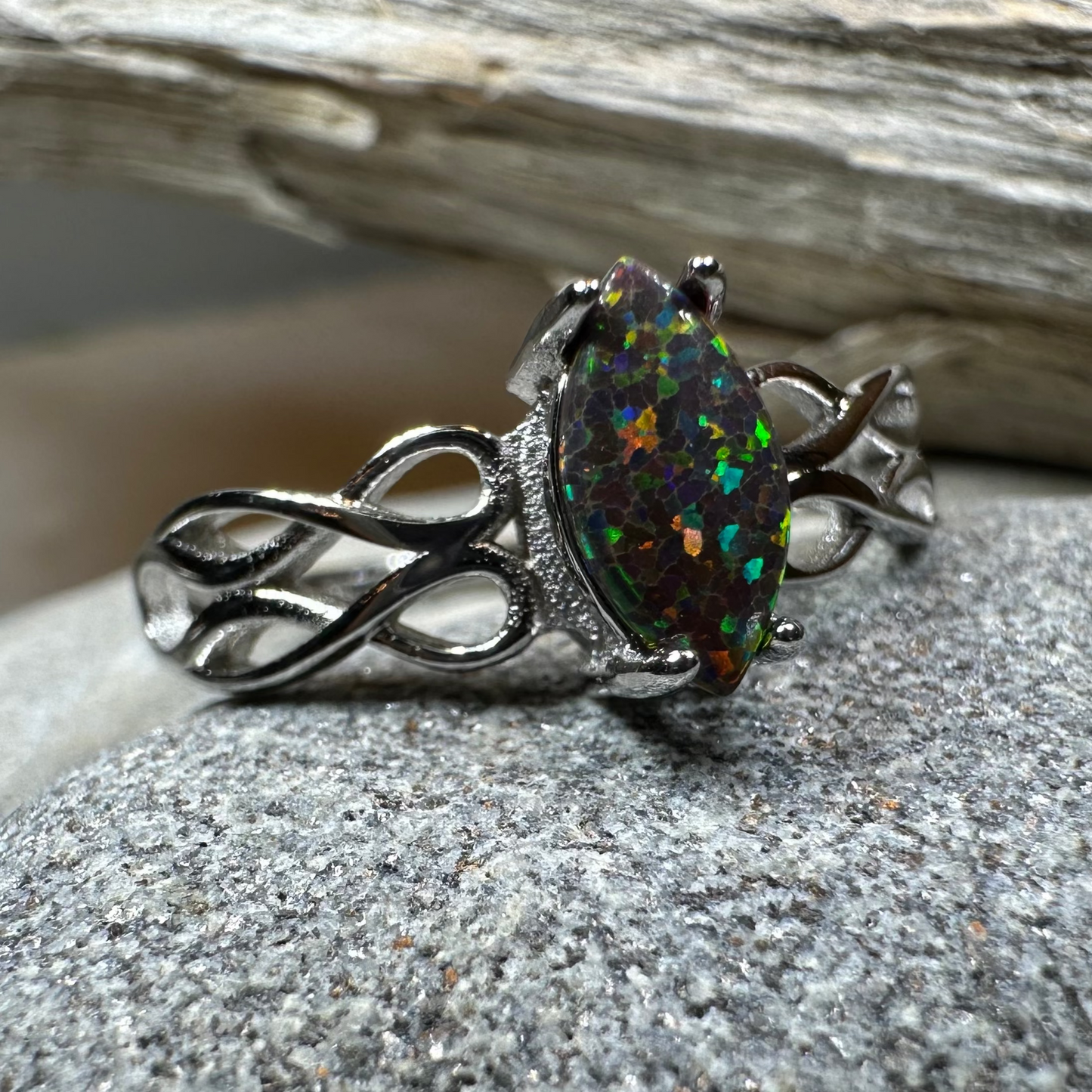Astrid Celtic Fire Opal Ring in Sterling Silver