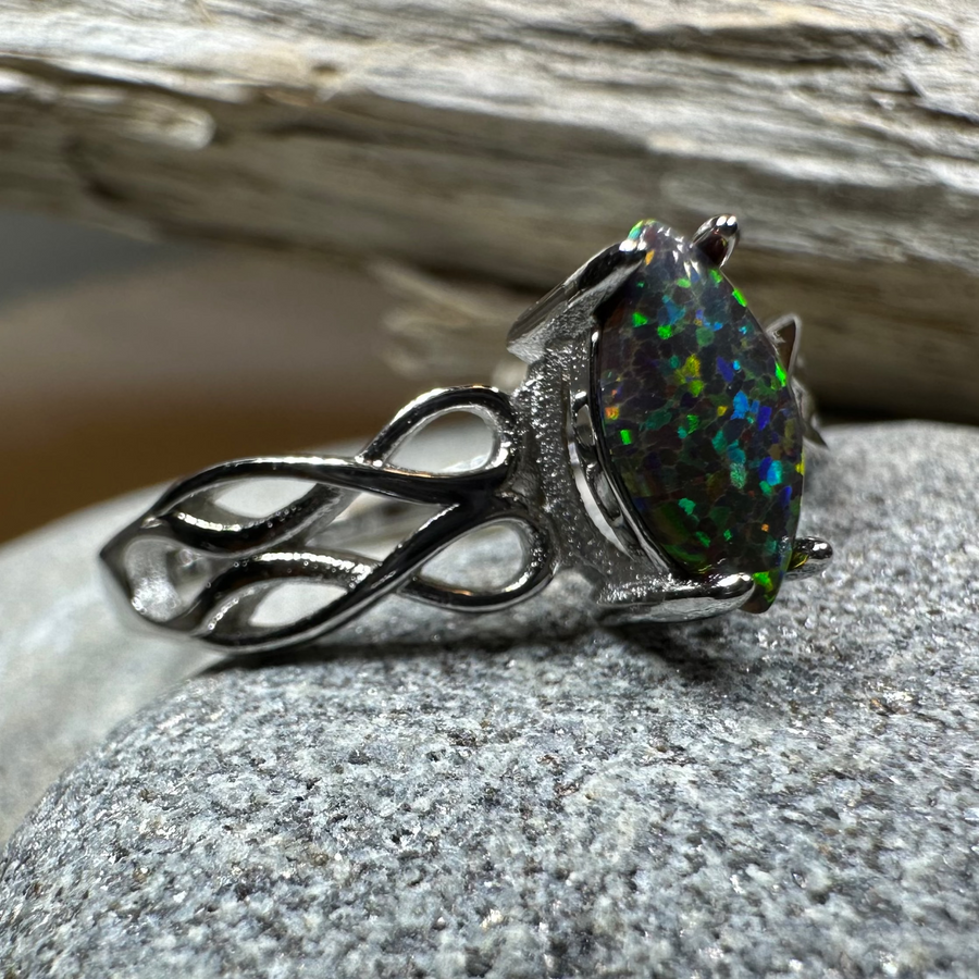 Astrid Celtic Fire Opal Ring in Sterling Silver