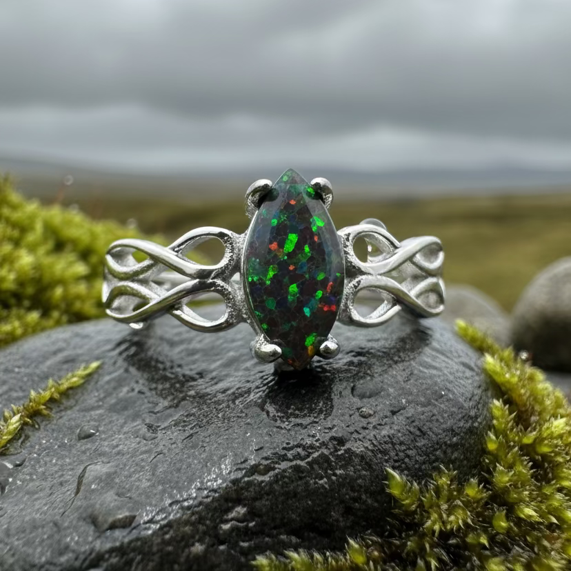 Astrid Celtic Fire Opal Ring in Sterling Silver