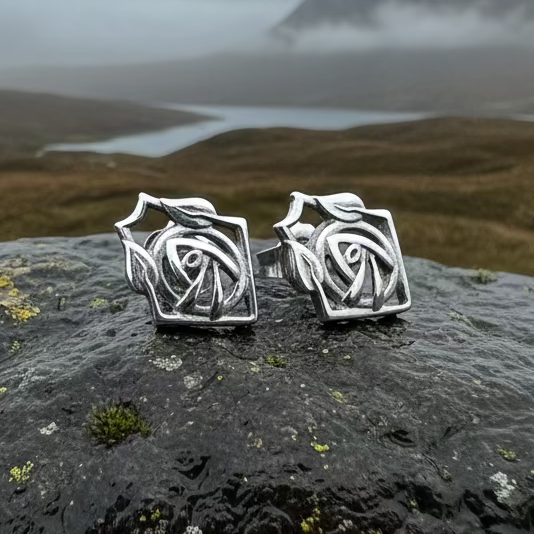 Rose Art Deco Stud Earrings in sterling silver