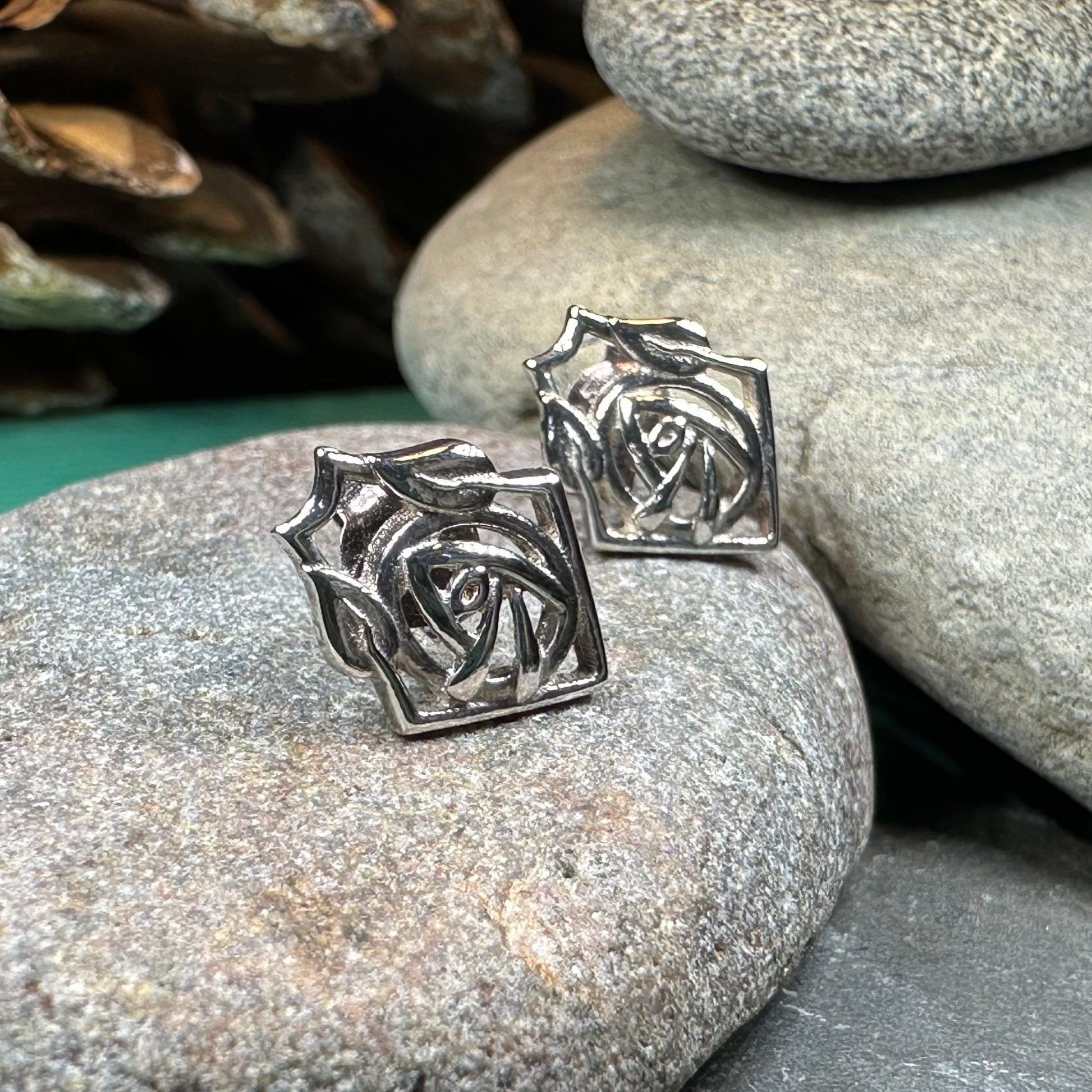 Rose Art Deco Stud Earrings — view 4