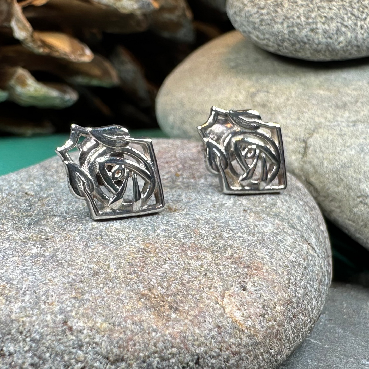Rose Art Deco Stud Earrings — view 2