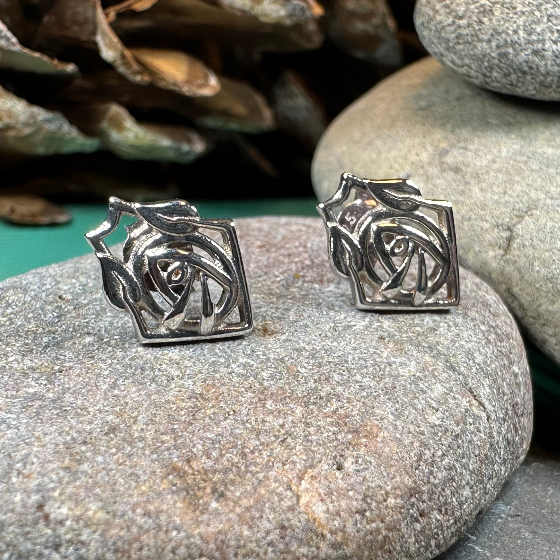 Rose Art Deco Stud Earrings — view 5