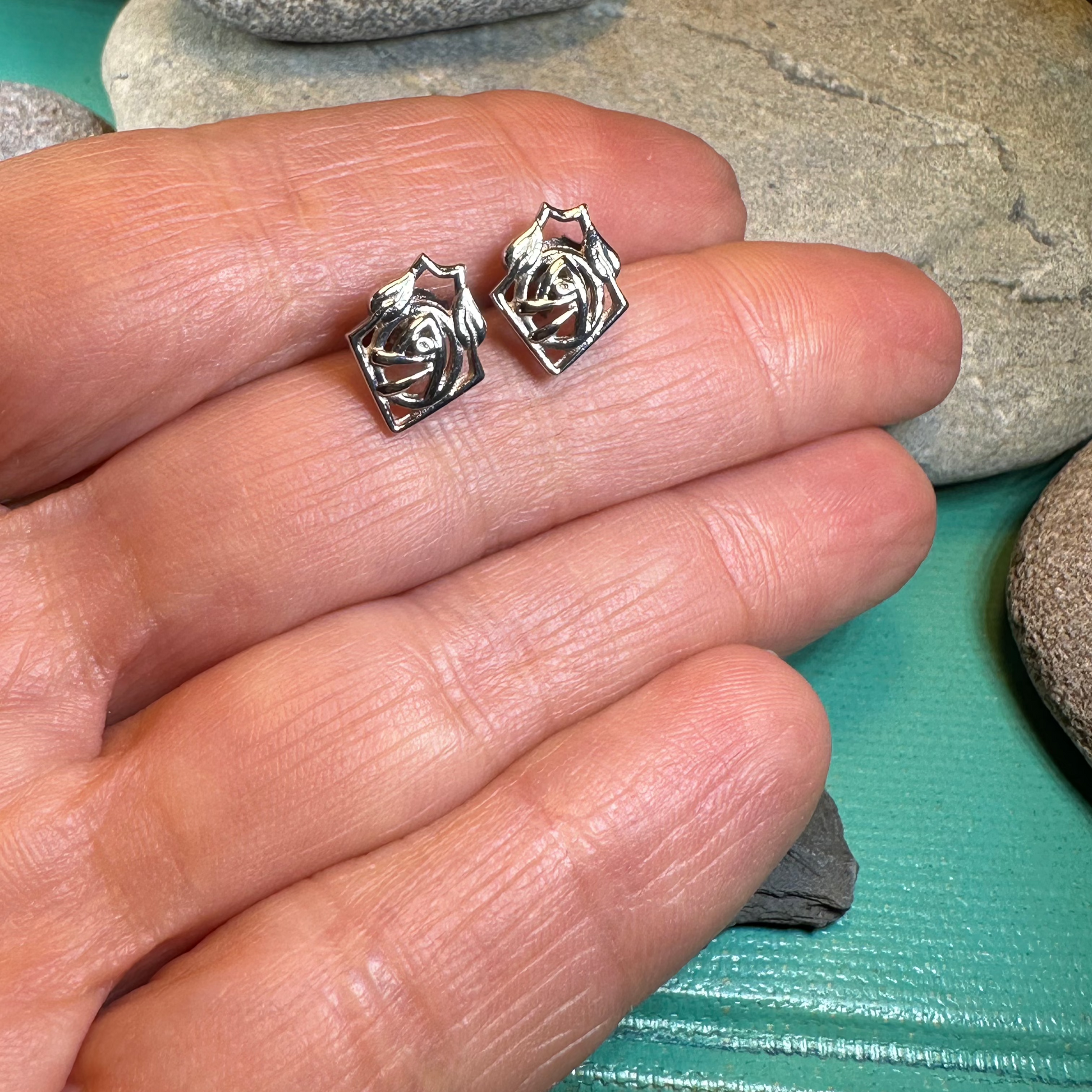 Rose Art Deco Stud Earrings — view 3
