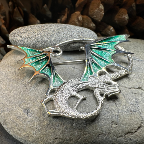 Load image into Gallery viewer, Meadowdancer Sterling Silver Dragon Brooch - Handmade in Scotland
