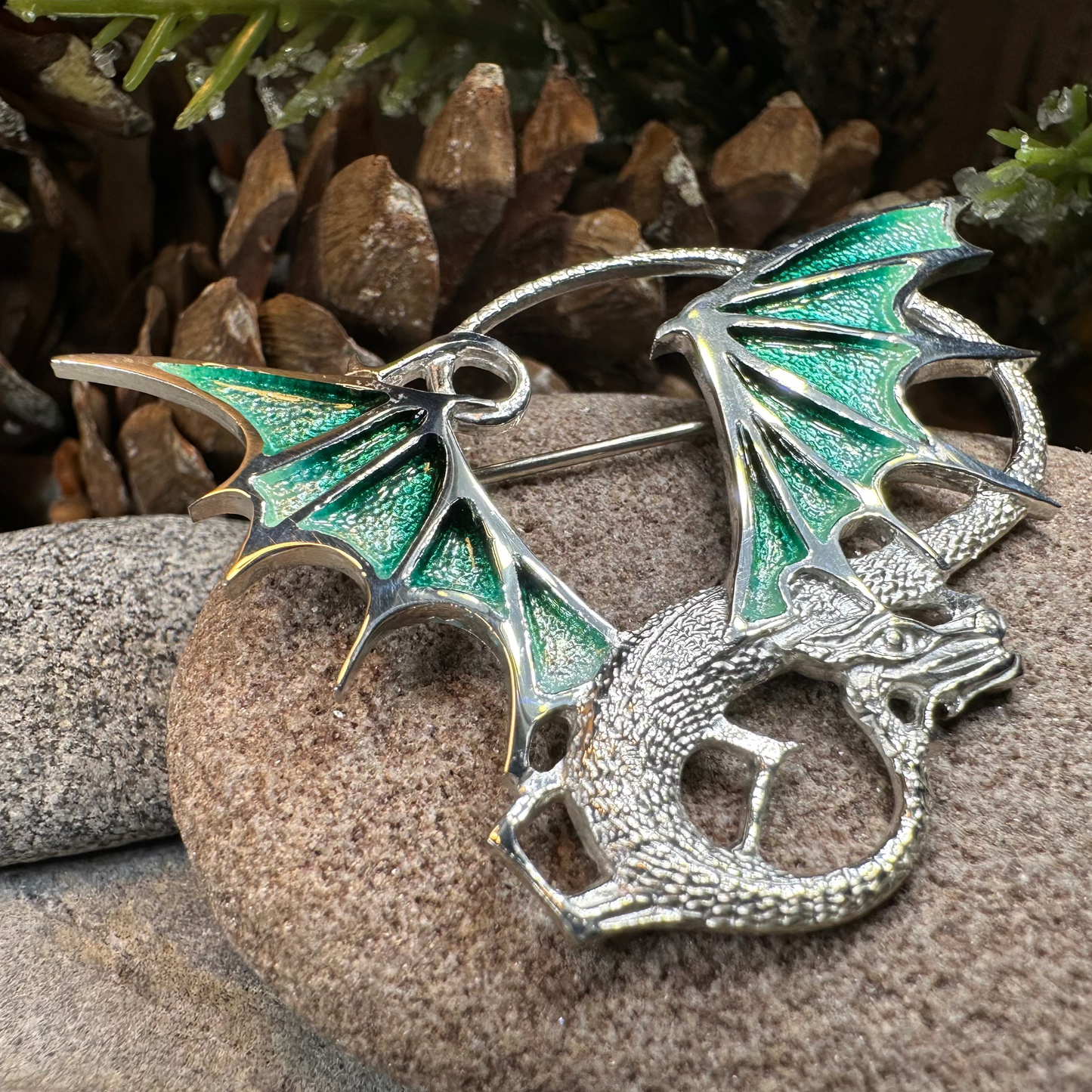 Meadowdancer Sterling Silver Dragon Brooch - Handmade in Scotland