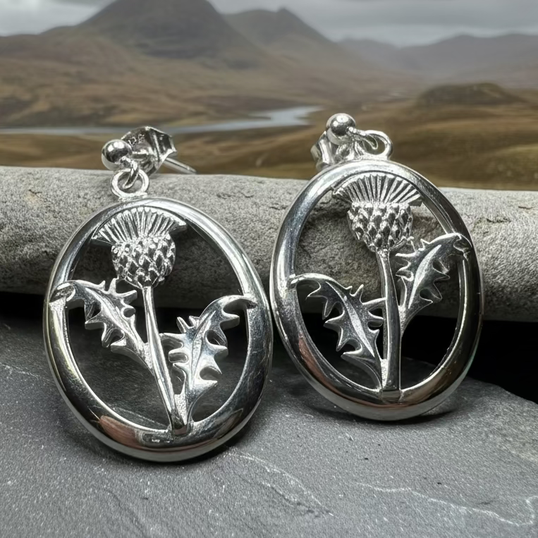 Realistic Scottish Thistle Earrings in silver