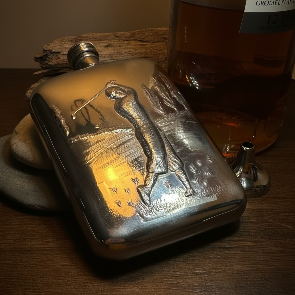 Scottish Golfer Pewter Hip Flask - Handmade in England